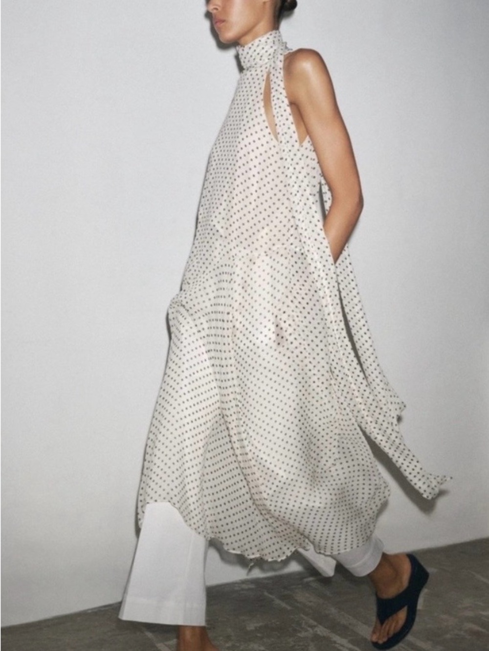 NWT Zara ZW Collection polka dot halter dress with an asymmetrical hem. Size S. - Picture 4 of 11